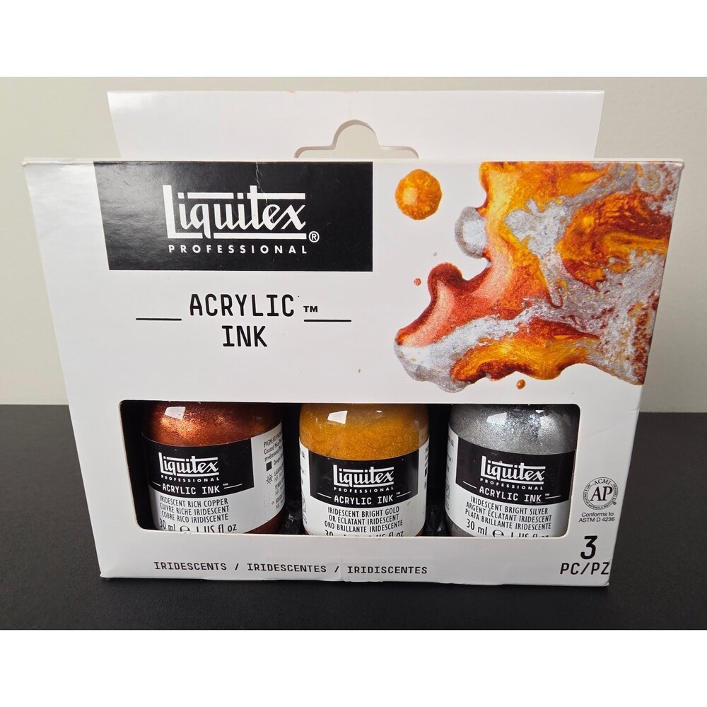 Liquitex Acrylic Ink Iridescent Set Gold Copper Silver 3 Pack 30 ml Dropper